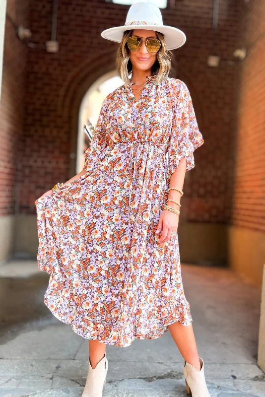 Maxi Dresses for High School Graduation CeremoniesBrown Floral V Neck Flowy Sleeve Maxi Dress Maxi Dresses for High School Graduation CeremoniesBrown Floral V Neck Flowy Sleeve Maxi Dress