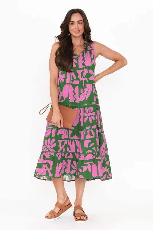 Soft Knit Maxi Dresses for Cozy EveningsBrunswick Green Mosaic Tiered Dress