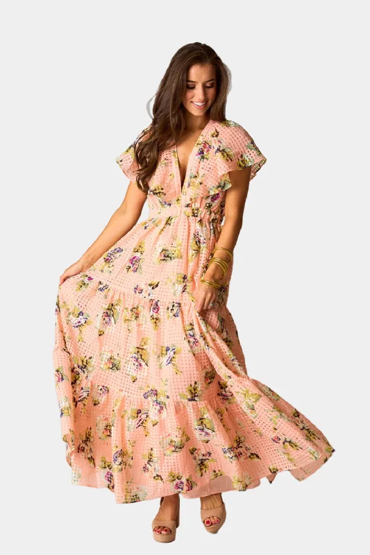Maternity Maxi Dresses with Adjustable WaistsCece Flutter Sleeve Maxi Dress - Irish Rose Maternity Maxi Dresses with Adjustable WaistsCece Flutter Sleeve Maxi Dress - Irish Rose