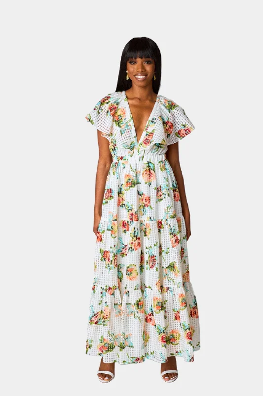 Maxi Dresses with Cross - Over Necklines for a Stylish LookCece Flutter Sleeve Maxi Dress - Scottish Rose Maxi Dresses with Cross - Over Necklines for a Stylish LookCece Flutter Sleeve Maxi Dress - Scottish Rose