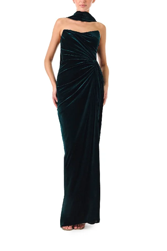 Maxi Dresses for Spring Outings in the CountrysideStrapless Velour Gown With Scarf Maxi Dresses for Spring Outings in the CountrysideStrapless Velour Gown With Scarf