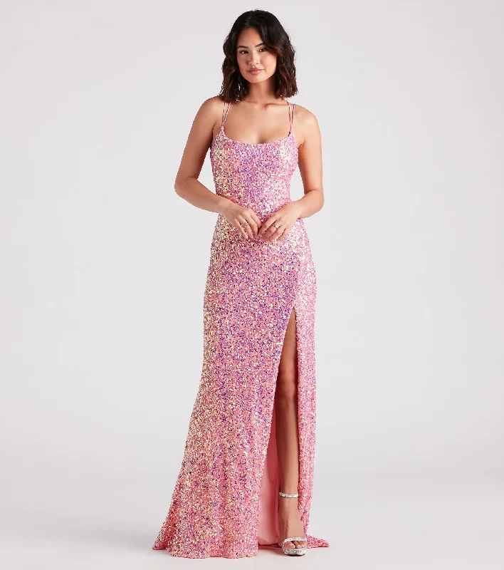 High - Waisted Maxi Dresses to Create Long Leg LinesEmmeline Iridescent Sequin A-Line Formal Dress High - Waisted Maxi Dresses to Create Long Leg LinesEmmeline Iridescent Sequin A-Line Formal Dress
