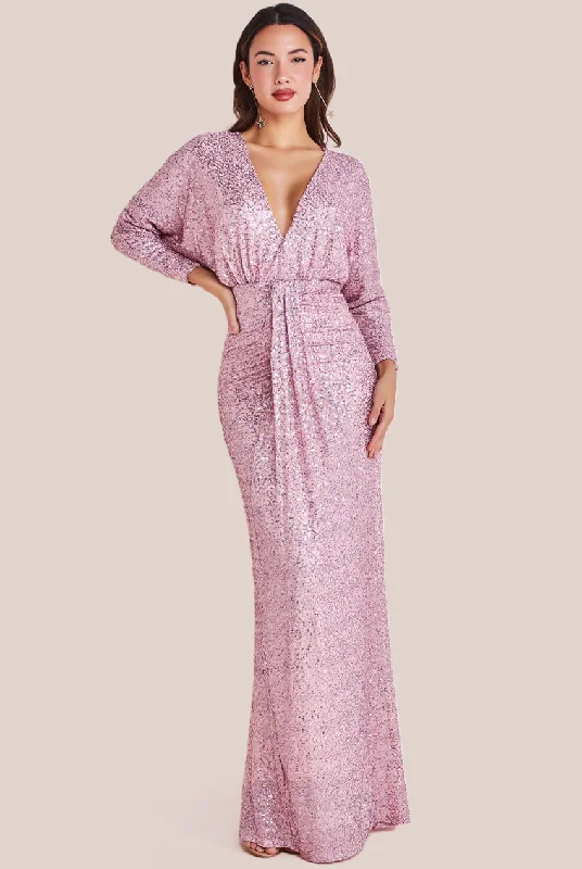 Maxi Dresses for Company Annual MeetingsGoddiva Plunge V-Neck Sequin Maxi - Blush