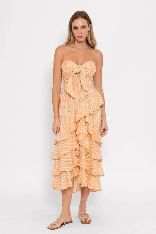 Vintage - Inspired Maxi Dresses with Puffed SleevesILANILA DRESS SEQUINS APRICOT