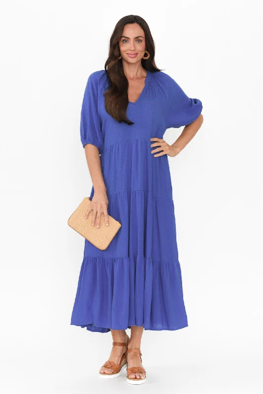 Maxi Dresses with Vintage Paisley Prints for a Retro LookImogene Cobalt Cotton Linen Tiered Dress Maxi Dresses with Vintage Paisley Prints for a Retro LookImogene Cobalt Cotton Linen Tiered Dress