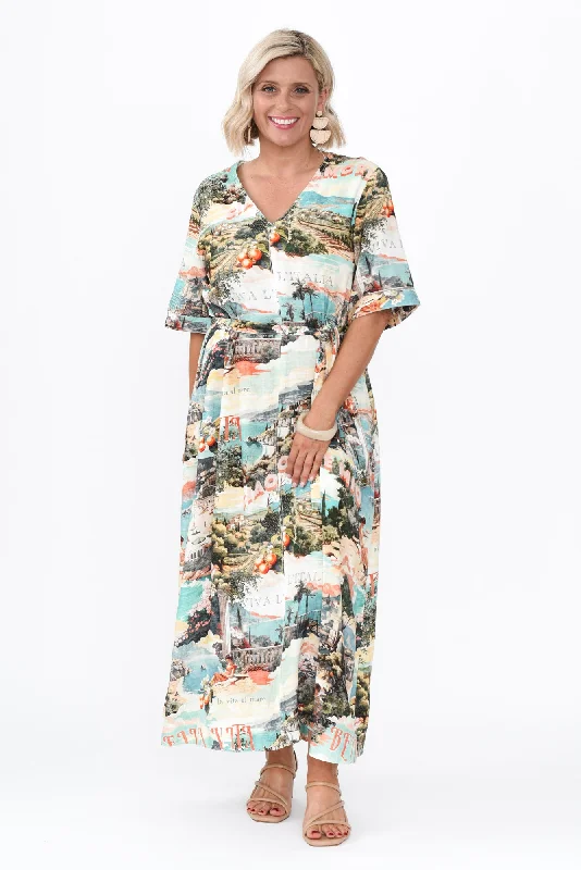 Bohemian Printed Maxi Dresses for Summer VacationsInara Blue Island Tie Dress