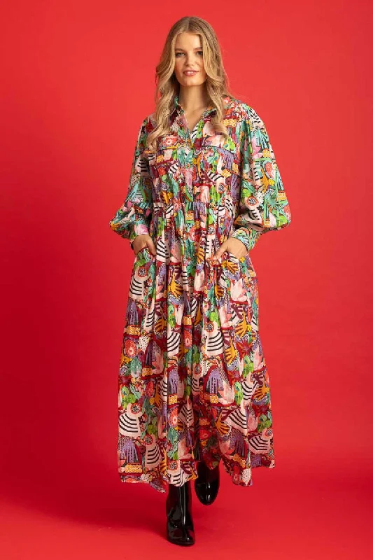 Maxi Dresses with Metallic Thread Embroidery for a Shiny and Luxurious LookJordan Shirt Dress Print Cotton Maxi Dresses with Metallic Thread Embroidery for a Shiny and Luxurious LookJordan Shirt Dress Print Cotton