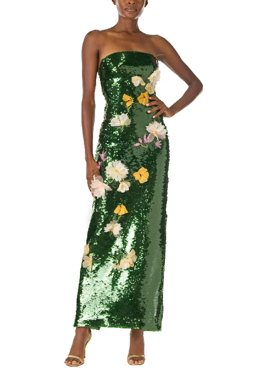 Maxi Dresses for Christmas PartiesFloral Sequin Column Gown