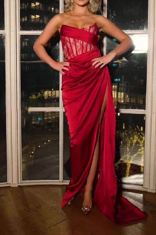 High - Waisted Maxi Dresses to Create Long Leg LinesLace Patchwork Luxe Side Train Irregular Maxi Dress High - Waisted Maxi Dresses to Create Long Leg LinesLace Patchwork Luxe Side Train Irregular Maxi Dress