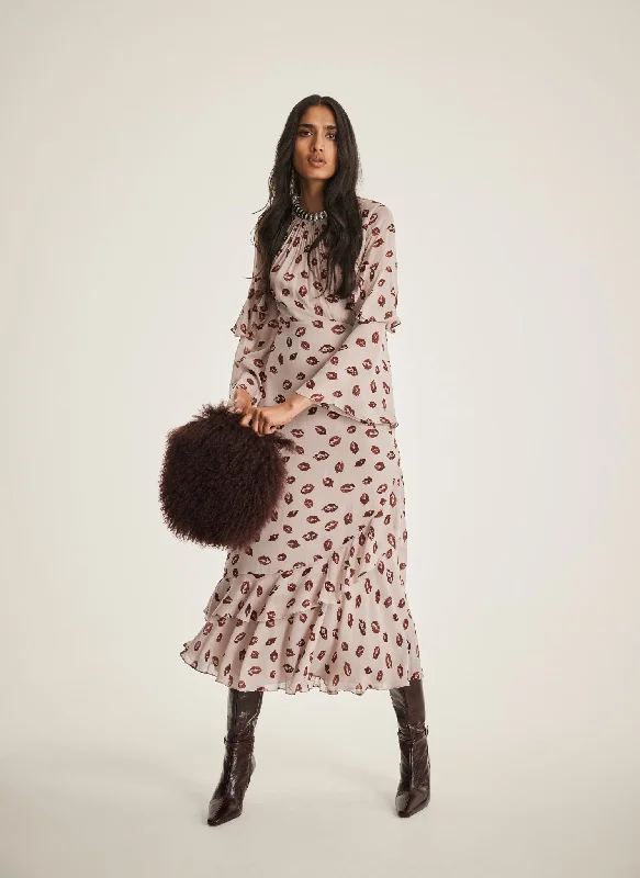 Earthy Brown Maxi Dresses for a Natural LookLip Print Maxi Dress