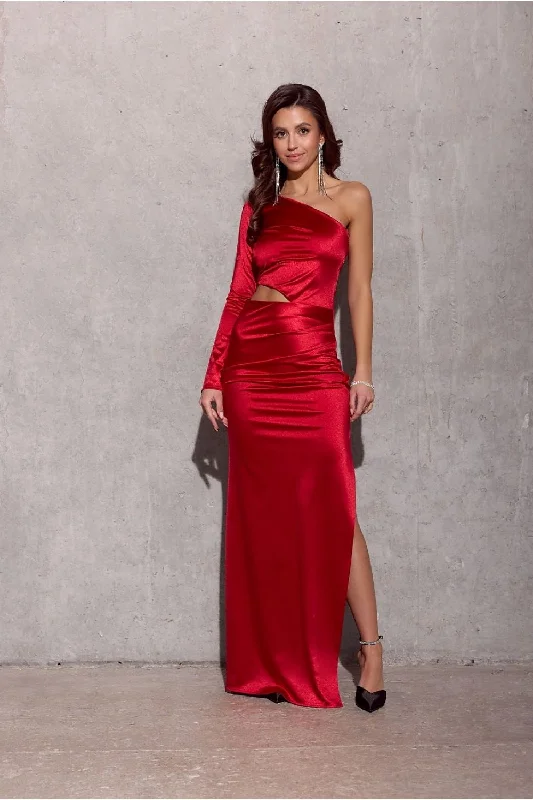 Long - Line Maxi Dresses with a Vest - Like DesignRoco Satin Cutout One Shoulder Maxi Dress Long - Line Maxi Dresses with a Vest - Like DesignRoco Satin Cutout One Shoulder Maxi Dress