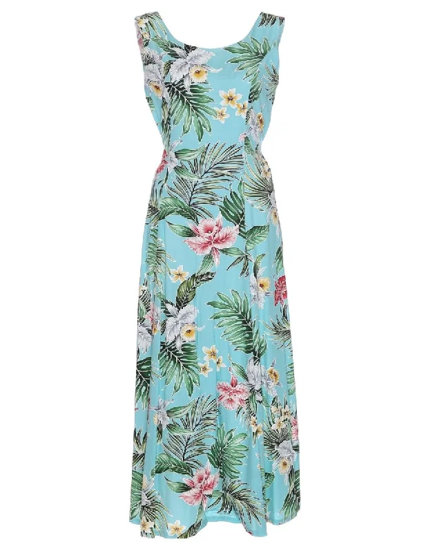 Light Pink Flowy Maxi Dresses for SpringLong Maxi Hawaiian Dress Orchids Dream