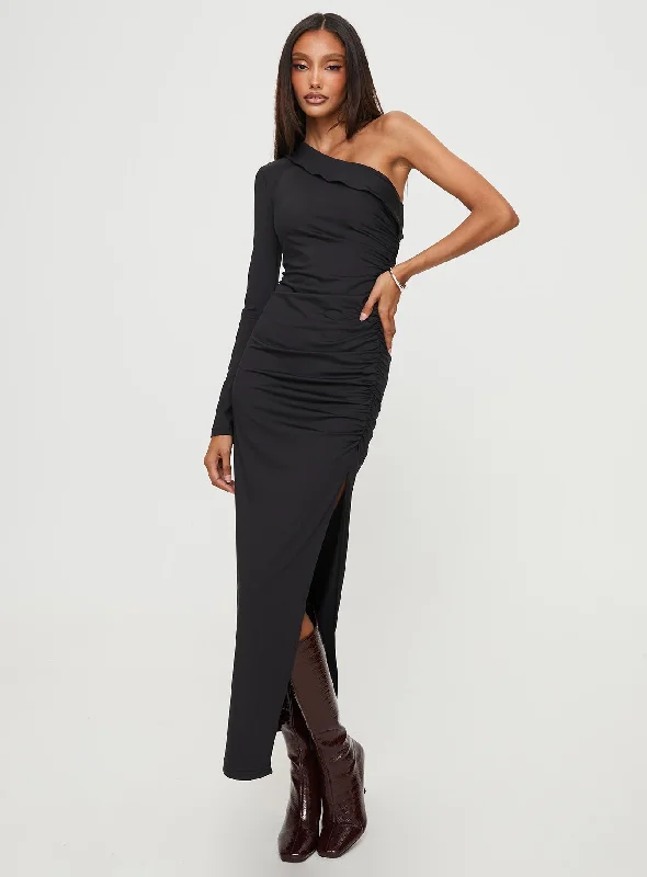 Comfortable Cotton - Linen Maxi Dresses for Everyday WearMahira One Shoulder Maxi Dress Black Comfortable Cotton - Linen Maxi Dresses for Everyday WearMahira One Shoulder Maxi Dress Black