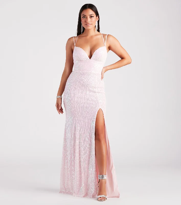 Retro - Style Bubble - Sleeve Maxi DressesMaisel Formal Sequin Lace-Up Mermaid Dress Retro - Style Bubble - Sleeve Maxi DressesMaisel Formal Sequin Lace-Up Mermaid Dress