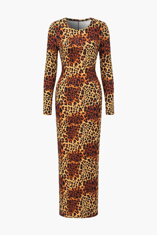 Maxi Dresses for Engagement PartiesLeopard Print Slit Maxi Dress