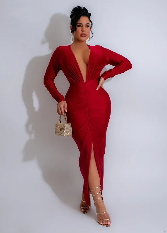 Chinese - Inspired Maxi Dresses with Traditional ElementsMidnight Allure Ruched Maxi Dress Red Chinese - Inspired Maxi Dresses with Traditional ElementsMidnight Allure Ruched Maxi Dress Red