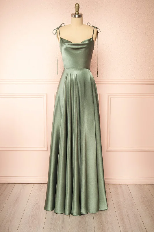 Maxi Dresses for Family Outings in the ParkMoira Khaki | Cowl Neck Satin Maxi Dress w/ High Slit Maxi Dresses for Family Outings in the ParkMoira Khaki | Cowl Neck Satin Maxi Dress w/ High Slit