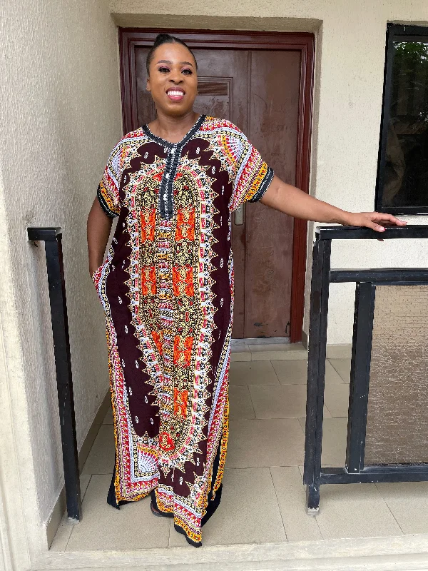 Maxi Dresses with Drawstring Waists for a Relaxed FitEbony Maxi Dress | Brown Multicoloured African Tribal Print Maxi Dresses with Drawstring Waists for a Relaxed FitEbony Maxi Dress | Brown Multicoloured African Tribal Print