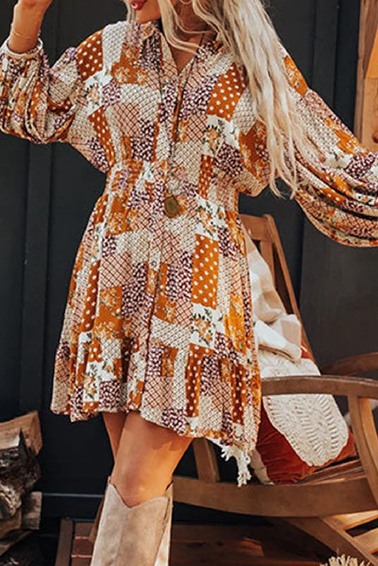 Korean - Style Sweet Maxi DressesBoho Floral Puff Sleeve Mini Dress
