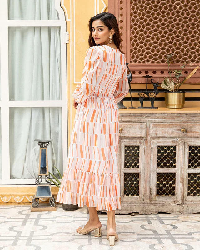 Maxi Dresses with Laser - Cut Patterns for a Modern LookOrange Stripe Maxi