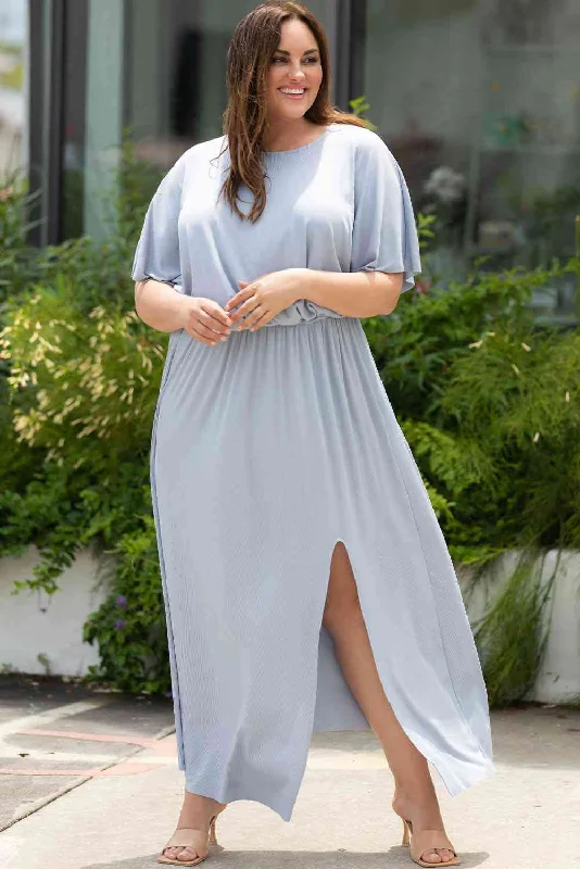 Maxi Dresses with a Fake Two - Piece Design for UniquenessPlus Size Round Neck Split Flutter Sleeve Maxi Dress