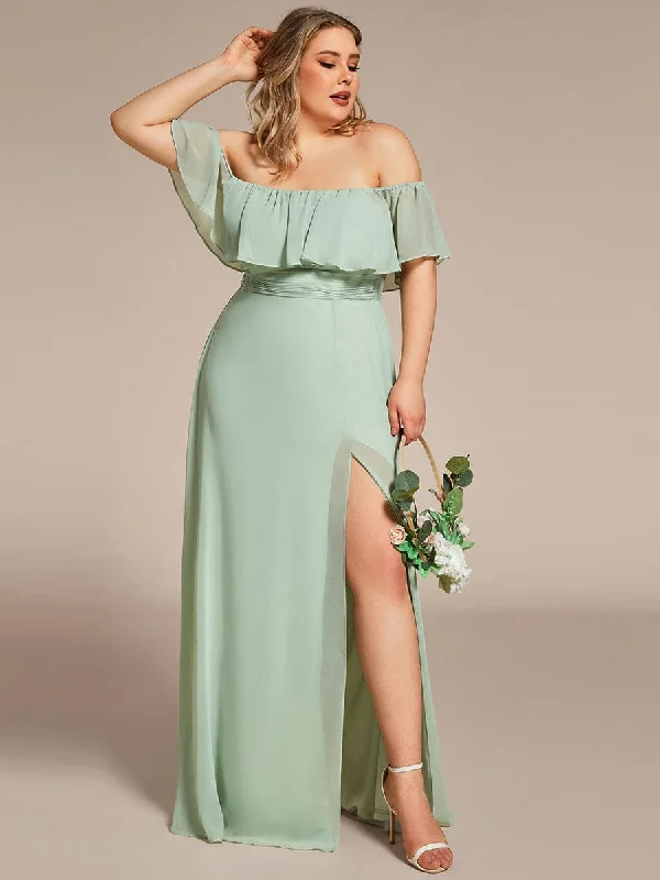High - Waisted Maxi Dresses to Create Long Leg LinesPlus Size Off the Shoulder Formal Bridesmaid Dress with Thigh Split High - Waisted Maxi Dresses to Create Long Leg LinesPlus Size Off the Shoulder Formal Bridesmaid Dress with Thigh Split