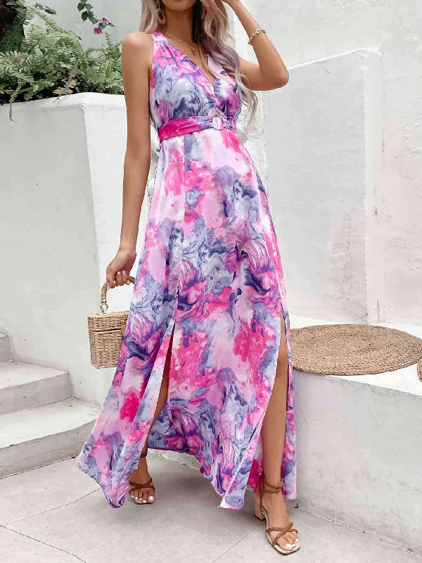 Maxi Dresses for Romantic Date NightsPrinted Open Back Slit Sleeveless Dress