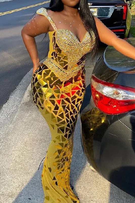 Maxi Dresses with Strap - Tie Details for a Personalized FitRhinestone Patchwork Glistening Sequined Maxi Dress Maxi Dresses with Strap - Tie Details for a Personalized FitRhinestone Patchwork Glistening Sequined Maxi Dress
