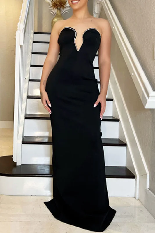 Short - Sleeved Shirt - Style Maxi Dresses for a Casual LookRhinestone Trim Simple Bandeau Maxi Dress Short - Sleeved Shirt - Style Maxi Dresses for a Casual LookRhinestone Trim Simple Bandeau Maxi Dress