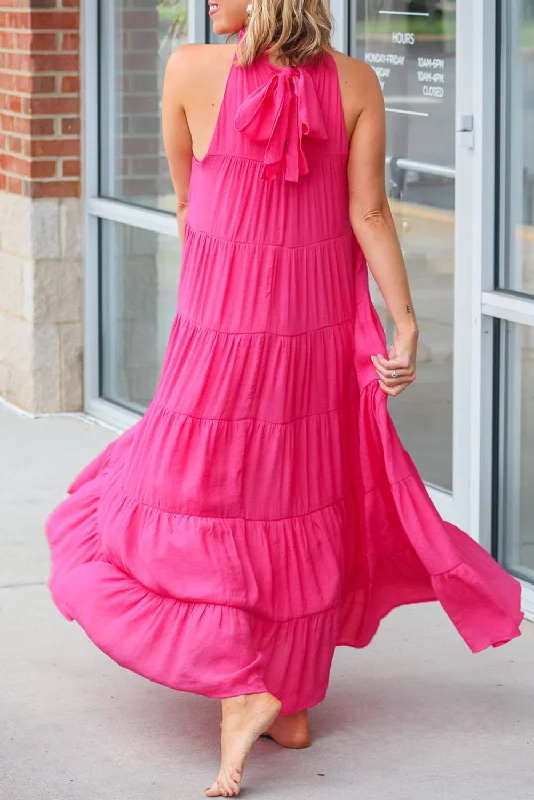 Maxi Dresses for Office - Appropriate Summer PartiesFrilled Neck Tiered Maxi Dress