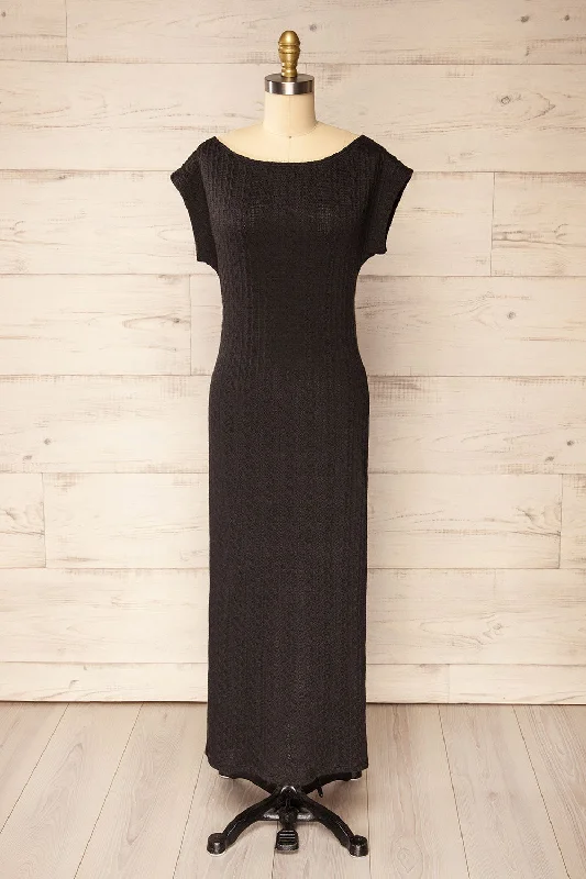 Maxi Dresses with Geometric Patterns for a Modern TwistSelana Black | Knit Maxi Dress w/ Back Slit