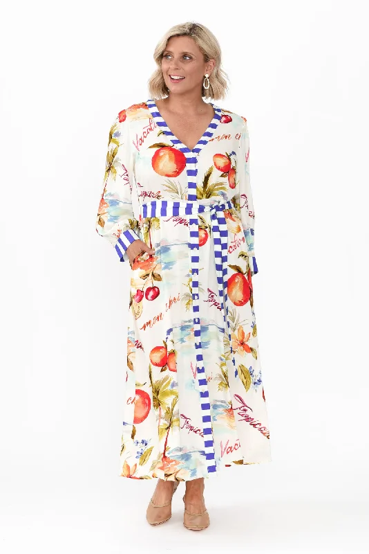 Delicate Pink Maxi Dresses for a Gentle LookSennia White Tropical Tie Dress