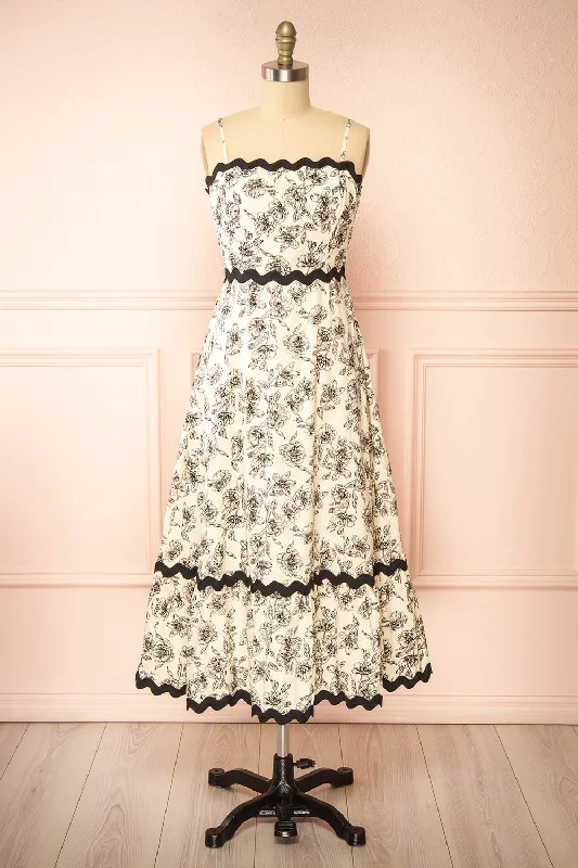 Chinese - Inspired Maxi Dresses with Traditional ElementsSheena | Ivory Midi Floral Dress Chinese - Inspired Maxi Dresses with Traditional ElementsSheena | Ivory Midi Floral Dress