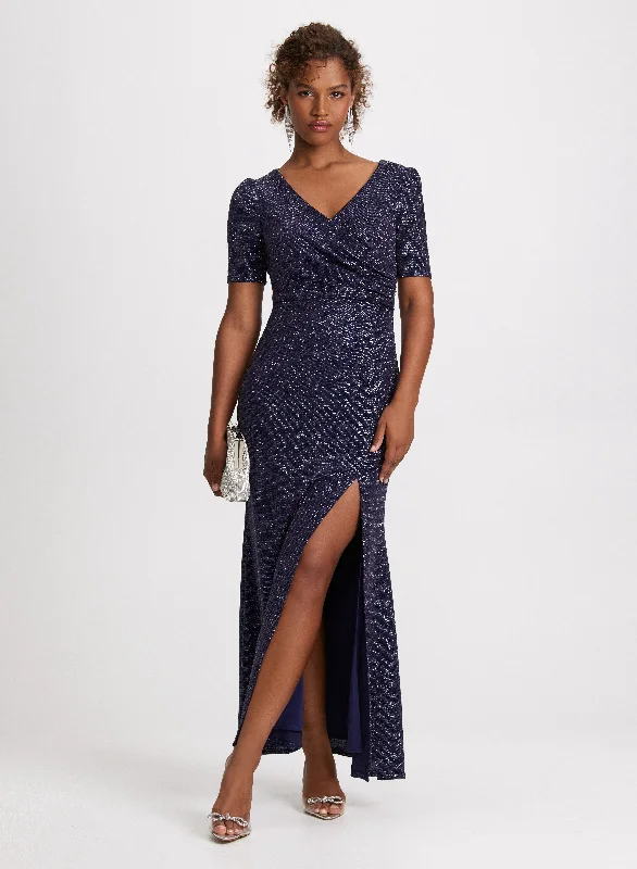 Maxi Dresses for Outdoor Garden WeddingsShimmering Short Sleeve Dress