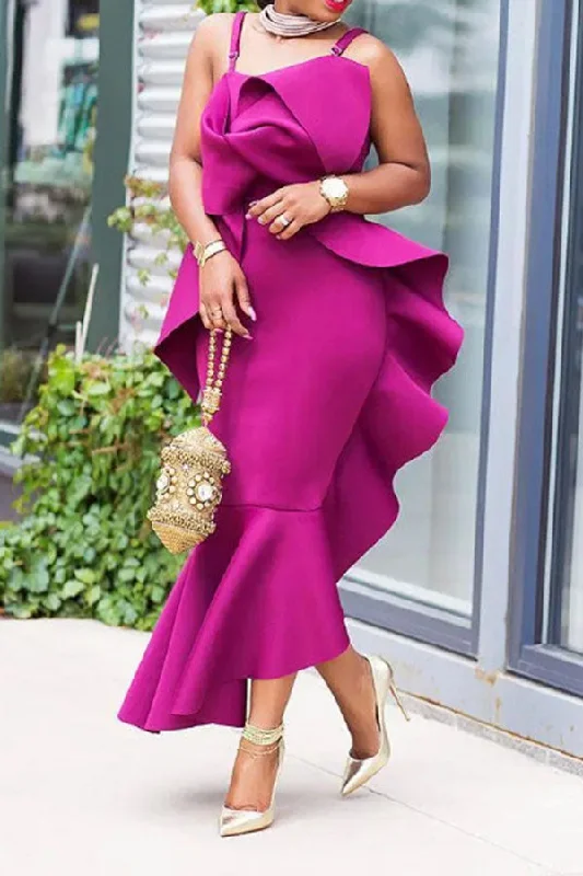 Durable Denim Maxi Dresses for Casual OutingsSolid Color Classic Ruffle Maxi Dress Durable Denim Maxi Dresses for Casual OutingsSolid Color Classic Ruffle Maxi Dress