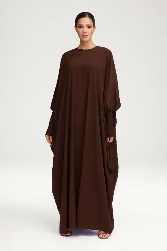 Maxi Dresses with a Fake Two - Piece Design for UniquenessSuha Smocked Sleeve Kaftan - Espresso Maxi Dresses with a Fake Two - Piece Design for UniquenessSuha Smocked Sleeve Kaftan - Espresso
