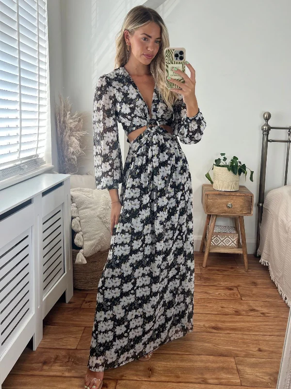 Maxi Dresses with Sequined and Beaded Embellishments for a Lavish LookTami Cut Out Maxi Dress / Dark Floral Maxi Dresses with Sequined and Beaded Embellishments for a Lavish LookTami Cut Out Maxi Dress / Dark Floral