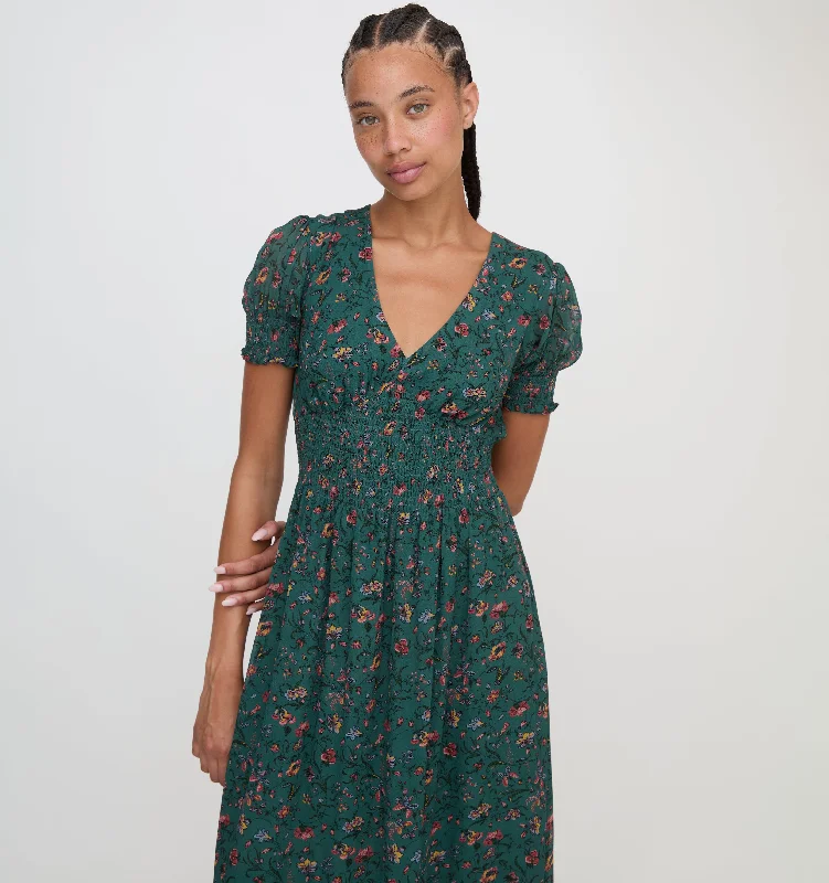 Ultra - Long Floor - Length Maxi Dresses for Formal EventsThe Georgia Nap Dress - Bottle Green Fleur Chintz