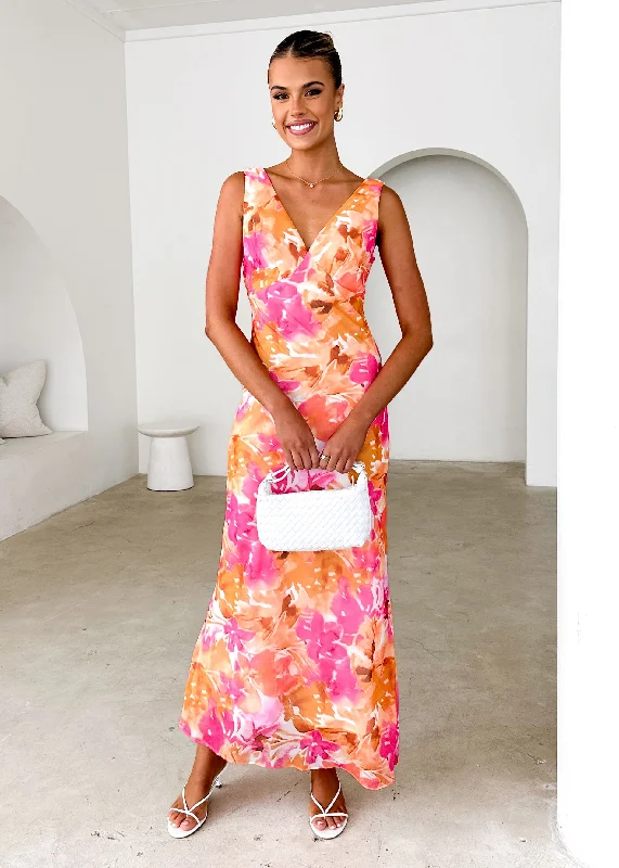 Calming Blue Maxi Dresses for a Soothing LookThessy Maxi Dress - Tangerine Floral