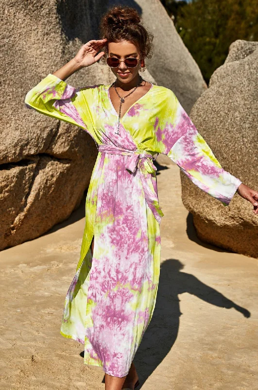 Maternity Maxi Dresses with Adjustable WaistsTie Dye Wrap Maxi Dress