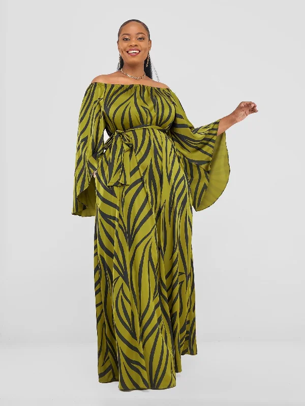 Sequin - Embellished Maxi Dresses for GalasChidii Off Shoulder Maxi Dress - Olive / Black Ameli Print Sequin - Embellished Maxi Dresses for GalasChidii Off Shoulder Maxi Dress - Olive / Black Ameli Print