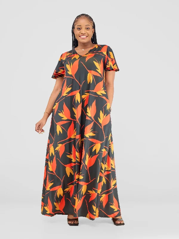 Calming Blue Maxi Dresses for a Soothing LookRuwa Flounce Sleeve Tent Maxi Dress - Navy / Orange Mizan Print Calming Blue Maxi Dresses for a Soothing LookRuwa Flounce Sleeve Tent Maxi Dress - Navy / Orange Mizan Print