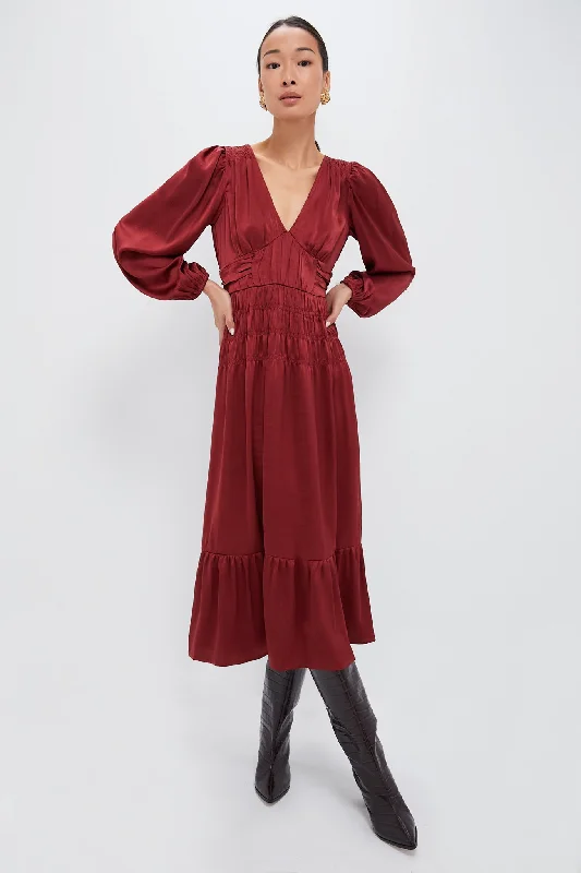 Korean - Style Sweet Maxi DressesWine V Neck Midi Dress