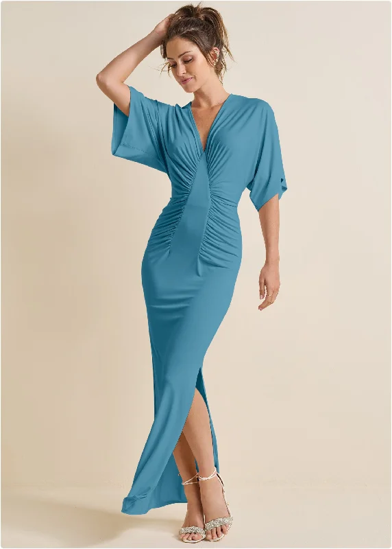 Maxi Dresses with Double - Layered Skirts for a Flowing EffectDrape Sleeve Maxi Dress - Blue Maxi Dresses with Double - Layered Skirts for a Flowing EffectDrape Sleeve Maxi Dress - Blue