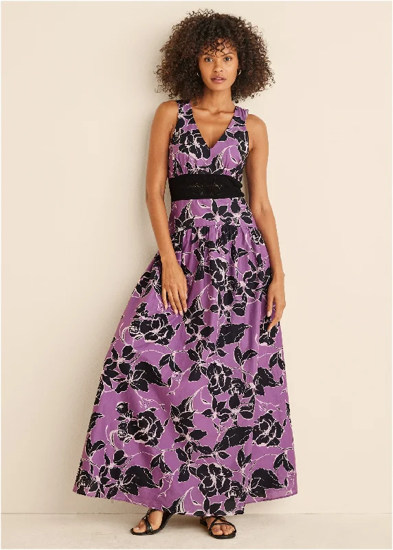 Korean - Style Sweet Maxi DressesLace Detail Drop Waist Maxi - Daffodil Floral