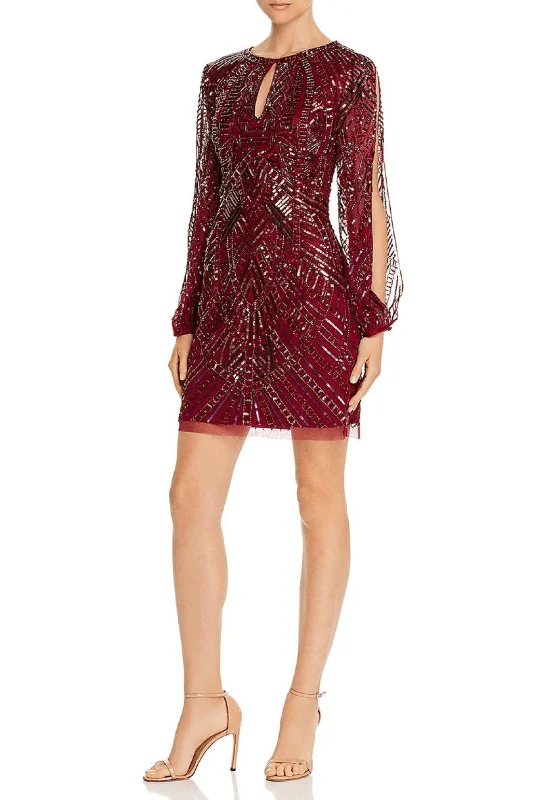 Party Dresses with Satin and Lace Trimmed Neckline and Ruffled Sleeves for Ladies' Sophisticated and Girly LookAidan Mattox Short Sequins Cocktail Dress MD1E204650 Party Dresses with Satin and Lace Trimmed Neckline and Ruffled Sleeves for Ladies' Sophisticated and Girly LookAidan Mattox Short Sequins Cocktail Dress MD1E204650