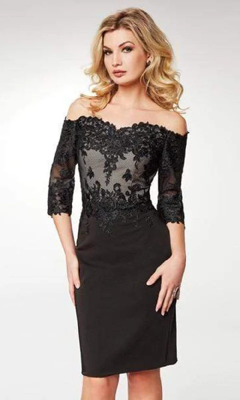 Party Dresses with Sheer Sleeve and Sequined Cuffs and Bow at the Waist for Ladies' Elegant and Sweet LookClarisse - Lace Off-Shoulder Satin Sheath Knee Length Dress M6566 Party Dresses with Sheer Sleeve and Sequined Cuffs and Bow at the Waist for Ladies' Elegant and Sweet LookClarisse - Lace Off-Shoulder Satin Sheath Knee Length Dress M6566