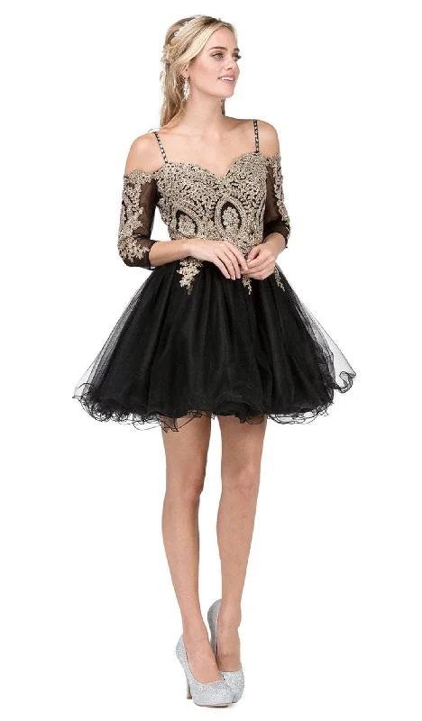 Organza Party Dresses with Sparkly Appliques for Ladies' Delicate and Dreamy LookDancing Queen - 3001 Cold Shoulder Gold Lace Applique Cocktail Dress Organza Party Dresses with Sparkly Appliques for Ladies' Delicate and Dreamy LookDancing Queen - 3001 Cold Shoulder Gold Lace Applique Cocktail Dress
