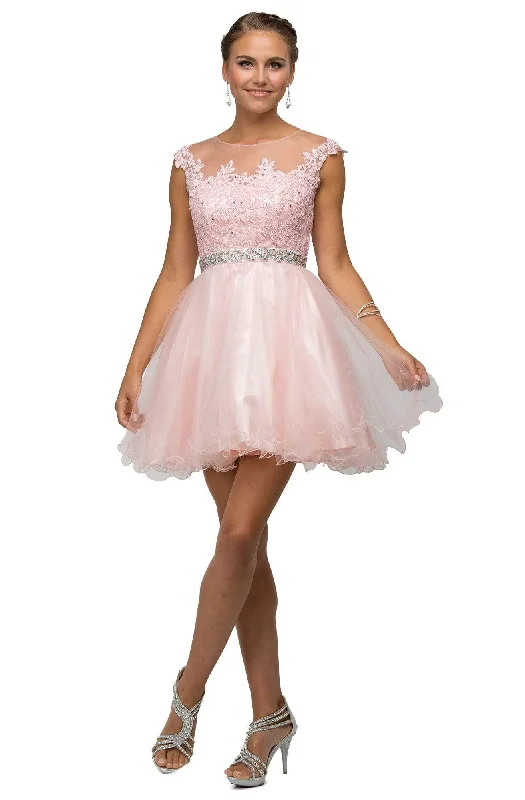 Party Dresses with Sheer Panels and Beaded Trim and Bow at the Back for Ladies' Sexy and Polished LookDancing Queen - 9489 Lace Applique A-line Cocktail Dress Party Dresses with Sheer Panels and Beaded Trim and Bow at the Back for Ladies' Sexy and Polished LookDancing Queen - 9489 Lace Applique A-line Cocktail Dress