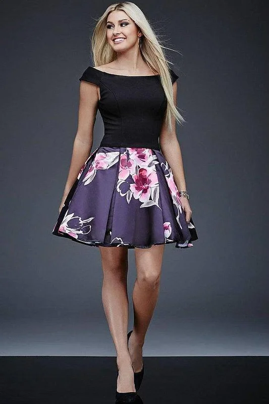 Party Dresses with Sheer Sleeve and Sequined Cuffs and Bow at the Waist and Embroidered Skirt for Ladies' Elegant and Intricate LookJovani M444 Off-Shoulder Cocktail Dress Party Dresses with Sheer Sleeve and Sequined Cuffs and Bow at the Waist and Embroidered Skirt for Ladies' Elegant and Intricate LookJovani M444 Off-Shoulder Cocktail Dress